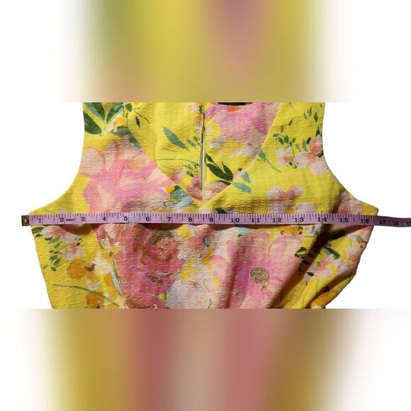 Maison Tara Dress Floral Seersucker Tiered Mini Sleeveless Cut Out Pink Yellow 4 - Picture 11 of 16